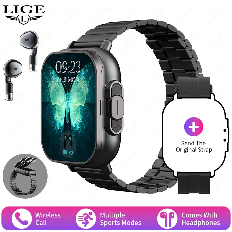 TWS 2 In 1 Smartwatch Earphones Sports Smart Watch Wireless Bluetooth Calling Health Monitor Fitness Record Watches With Headset