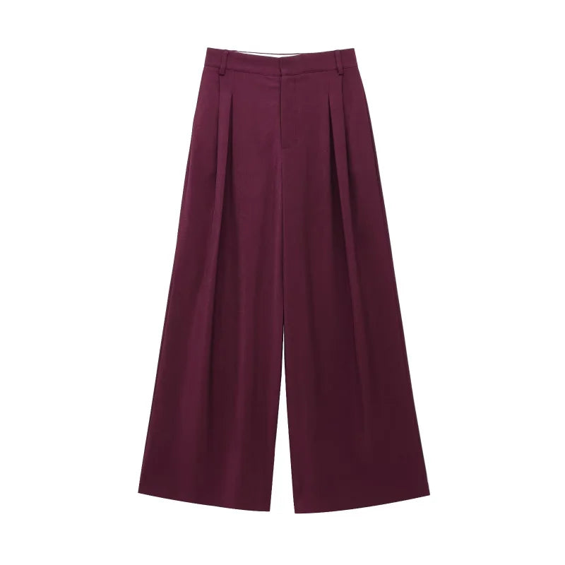 ETJ 2025  Women's Spring new Casual suit set double front loose casual suit jacket high waist double pleated trousers