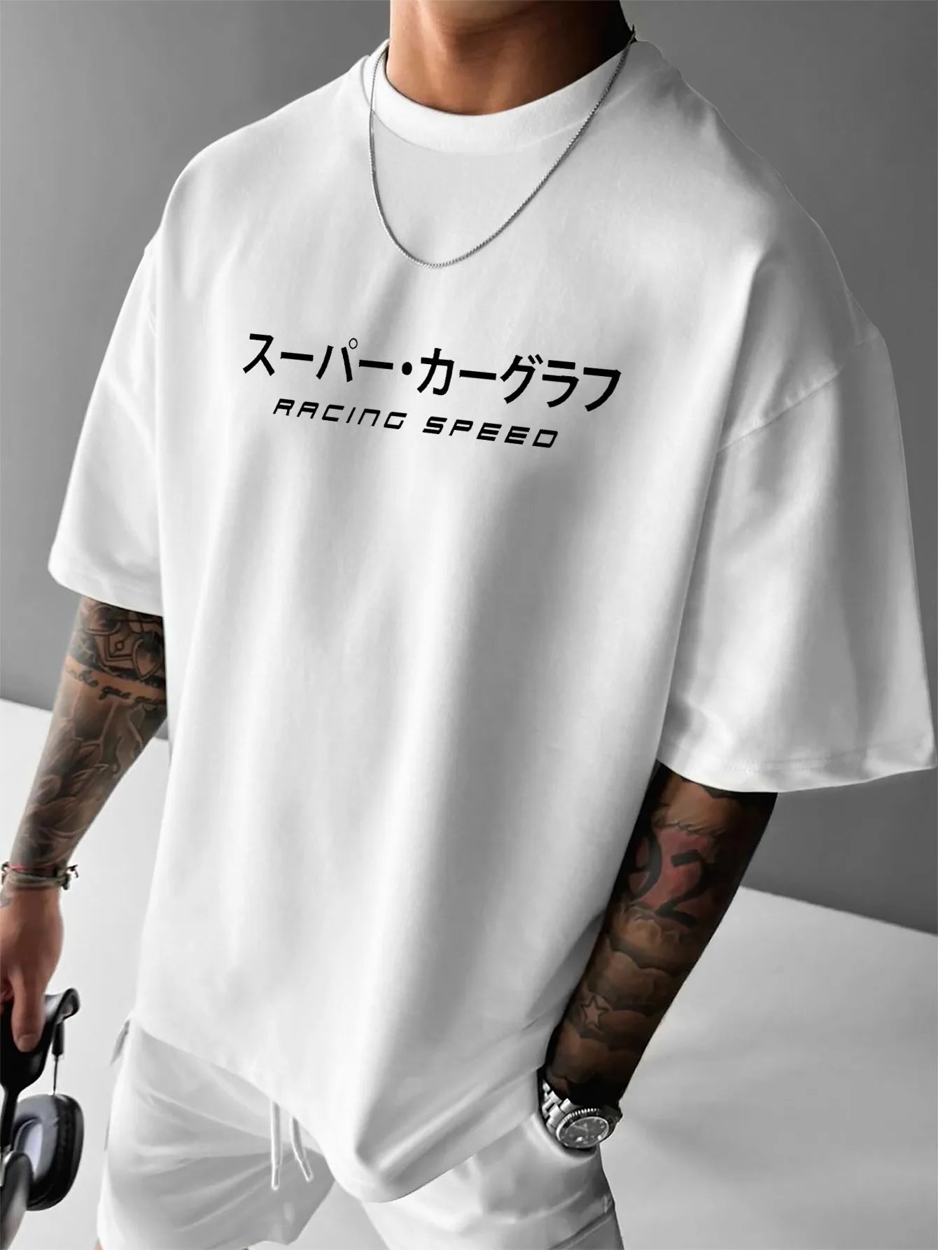 Mens Summer T-shirt with Street Style Featuring Speed Supercar Design Theme Trendy Printed Pattern 100% Cotton Loose Comfortable