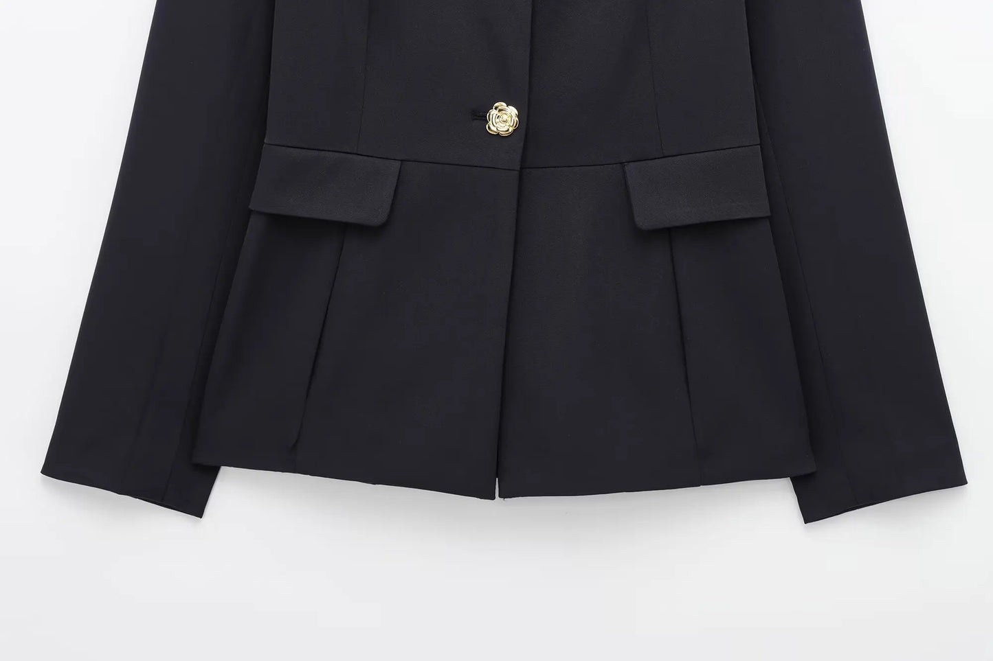 Women's Suit Set Business Formal Blazer & Pants Gold Button Jacket High Waist Straight Leg Office Wear Spring Wrinkle-Resistant