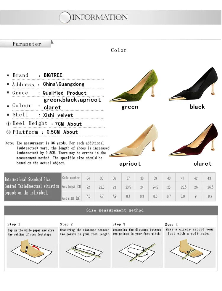 BIGTREE Fashion Sexy Nightclub Slim Wine Glass Pumps High Heel Velvet Shallow Mouth Metal Pointed Party Women's Shoes