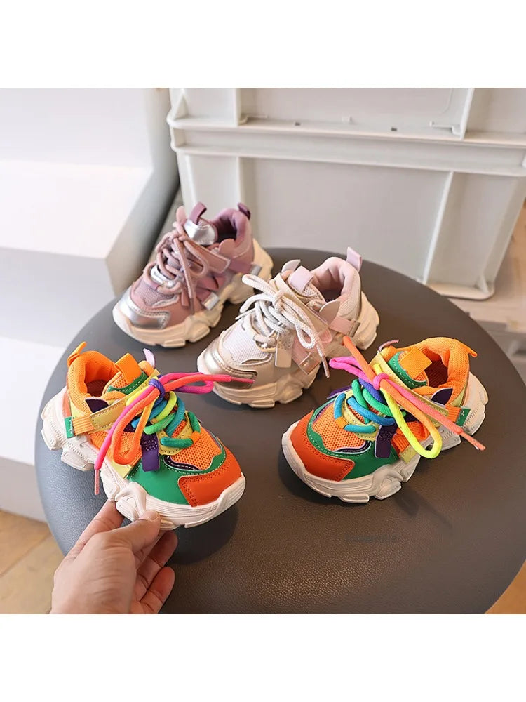 Kids Casual Sports Sneakers Soft Non-slip Sole Comfortable Walking Shoes for Boys Girls Autumn Colorful Style