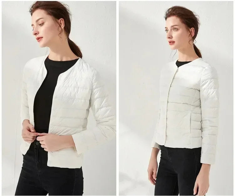 2024 New Autumn Winter Warm Ultra Light Weight Puffer Coats Down Jacket Women Slim Jacket Female Fashion White Duck Down Coat