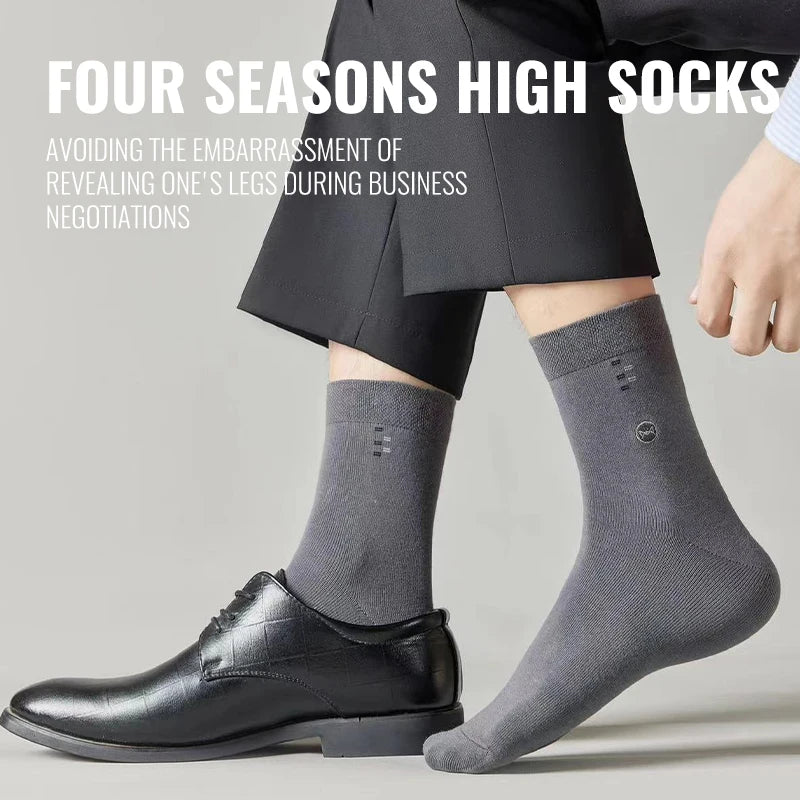 MiiOW 100% Pure Cotton Socks Men Business Dress Long Sock Black White Antibacterial Anti Odor Crew Socks Breathable Sport Sock