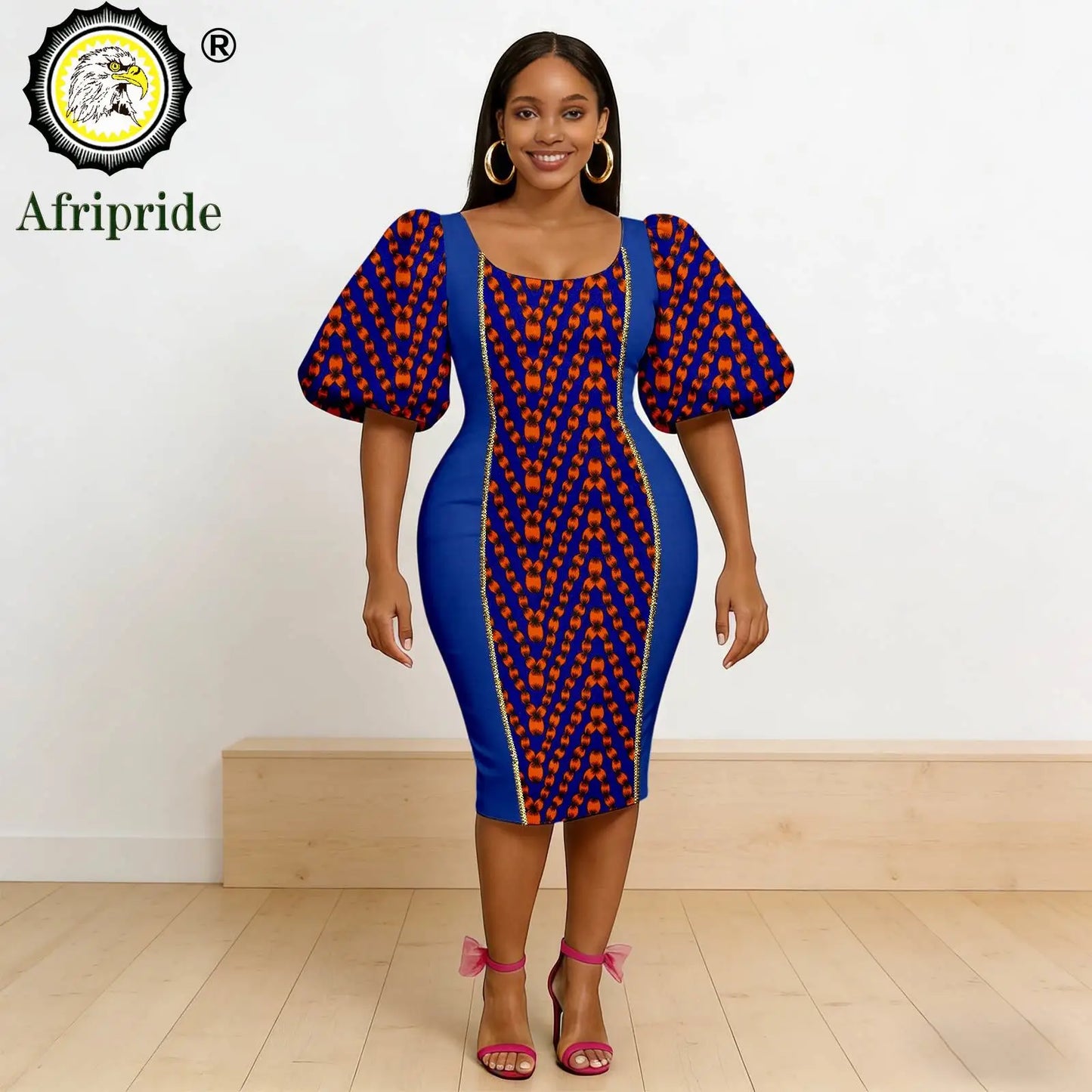 African Dresses for Women Short Sleeve V-Neck High Waist Pocket Elegant Fashion Ankara Attire Floral Printed Dresses 2625032