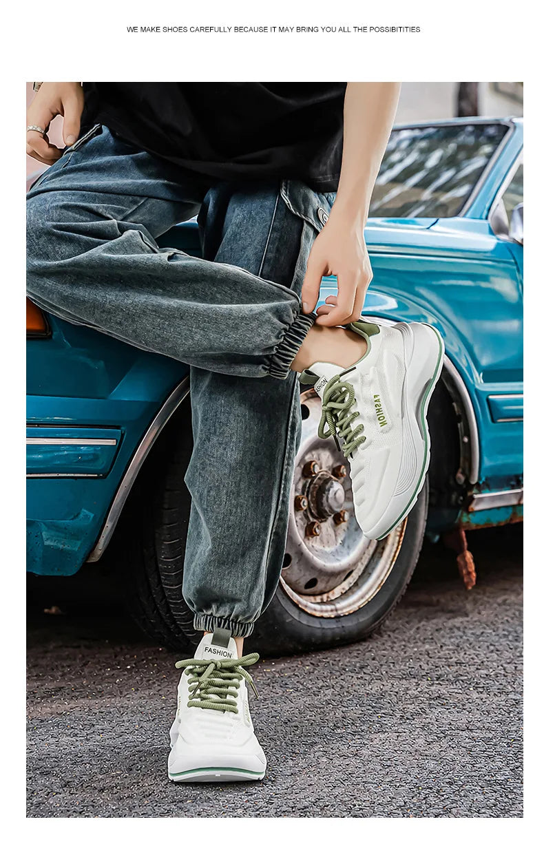 Summer 2026 Men's Thick Sole Sneakers Breathable Casual Running Shoes Streetwear Lightweight Trendy Footwear