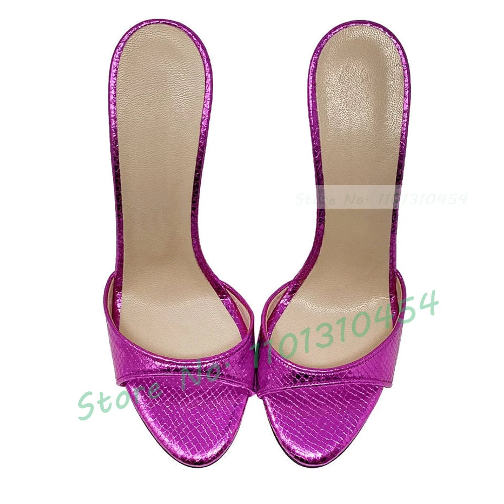 Snake Print Round Open Toe Slippers Women Casual Solid Outdoor Stiletto High Heels Shoes Female Customize Elegant Dress Slides