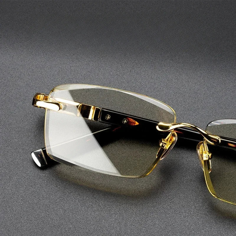 Men's Eye Protection Business Glasses Natural Metal Material Presbyopia Glasses Borderless Advanced Reading Glasses 1.0 To 4.0 BAZAARHUBO