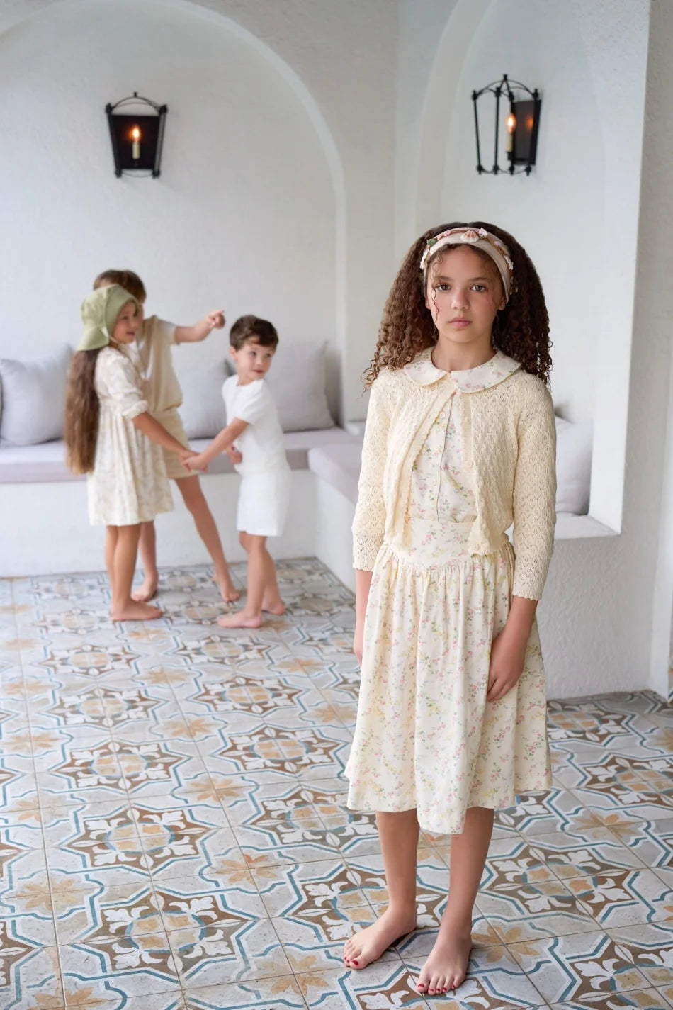 AS SS26 meadow collection pale yellow floral shabbos girls smocking dress pinstripe boys familly match clothes
