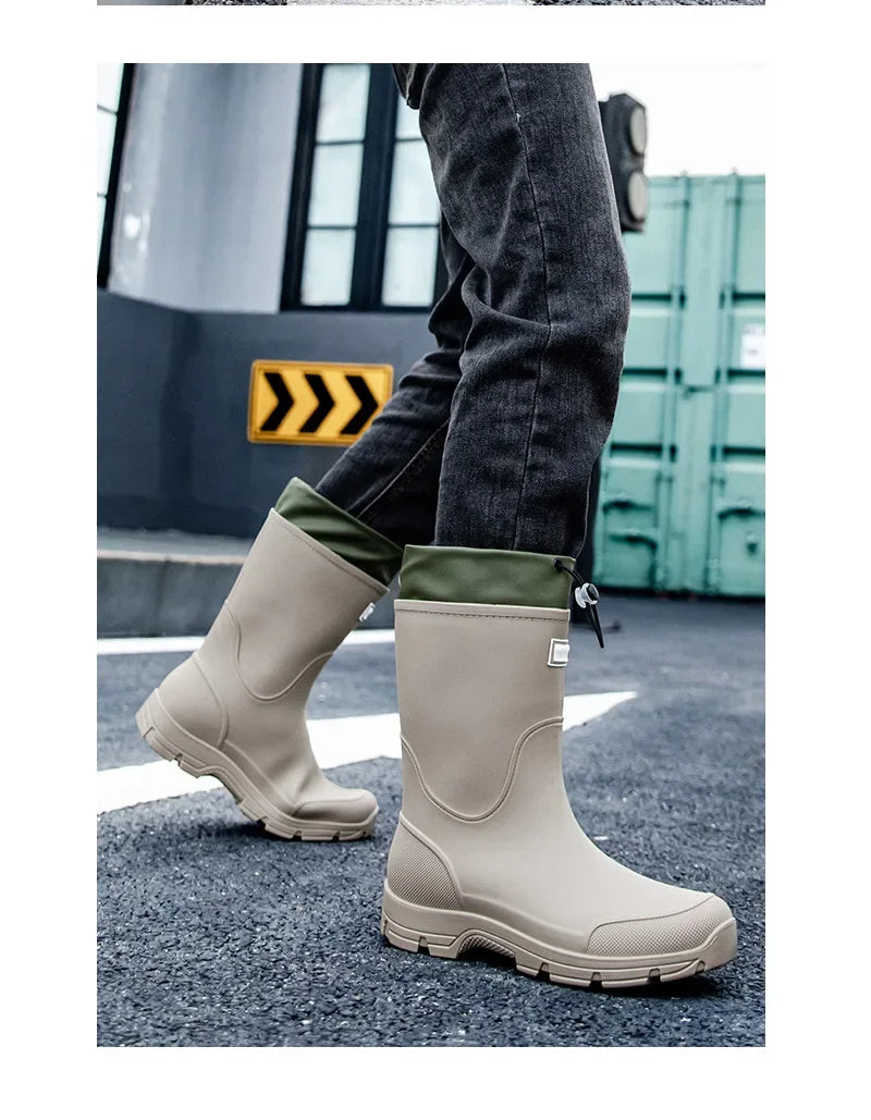 Men's Lightweight Waterproof Fishing Rain Boots Anti-slip Wear-resistant PVC Boot Tube round Toe EVA Insole Plain Color Adult