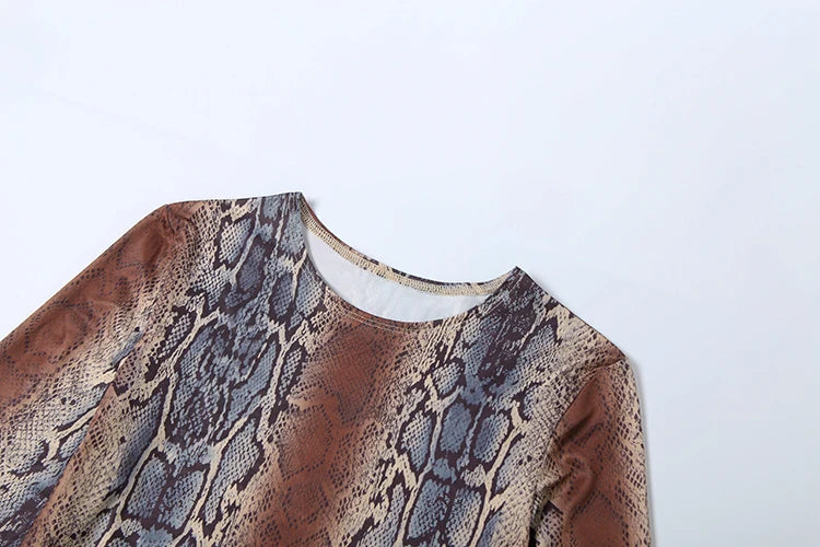 Kliou Serpentine Print 2 Piece Set Woman o-Neck Full Sleeve Tops+Skinny Peach Hip Long Pants Hot Girls Street Sexy Fashion Suits