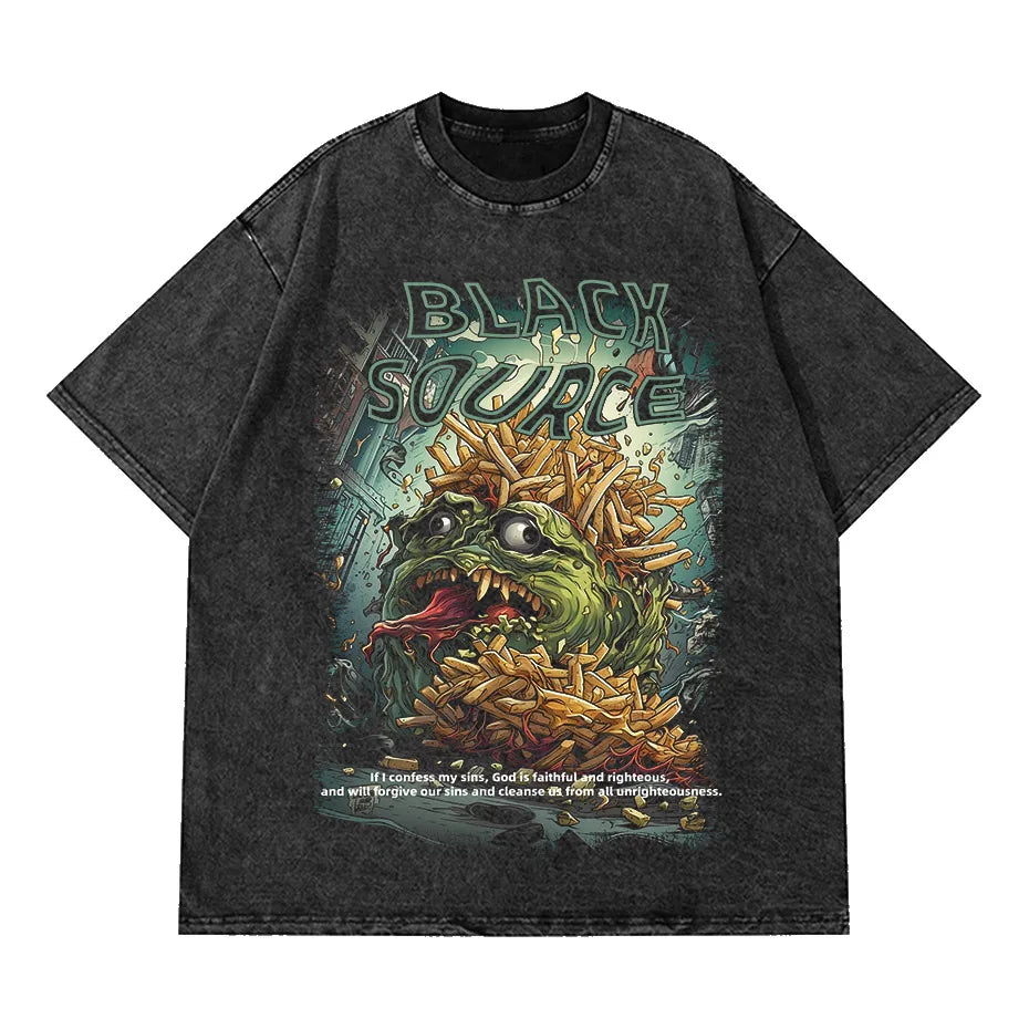 2023 Men Retro Washed T-Shirt Hip Hop Streetwear SOS Shadow Graphic T Shirt Summer Short Sleeve Tshirt Harajuku Tops Tees Cotton