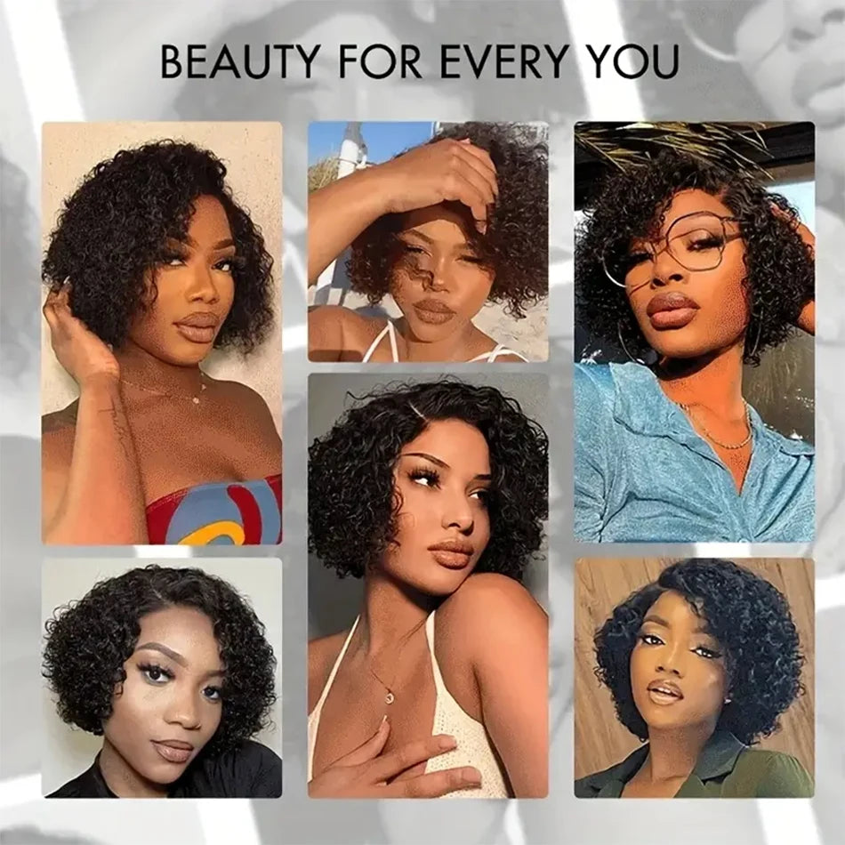 13*4 Lace Frontal Wigs High Quality Curly Pixie Cut Wigs 15A Brazilian Virgin Human Hair Natural Short Hair Style 250% Density