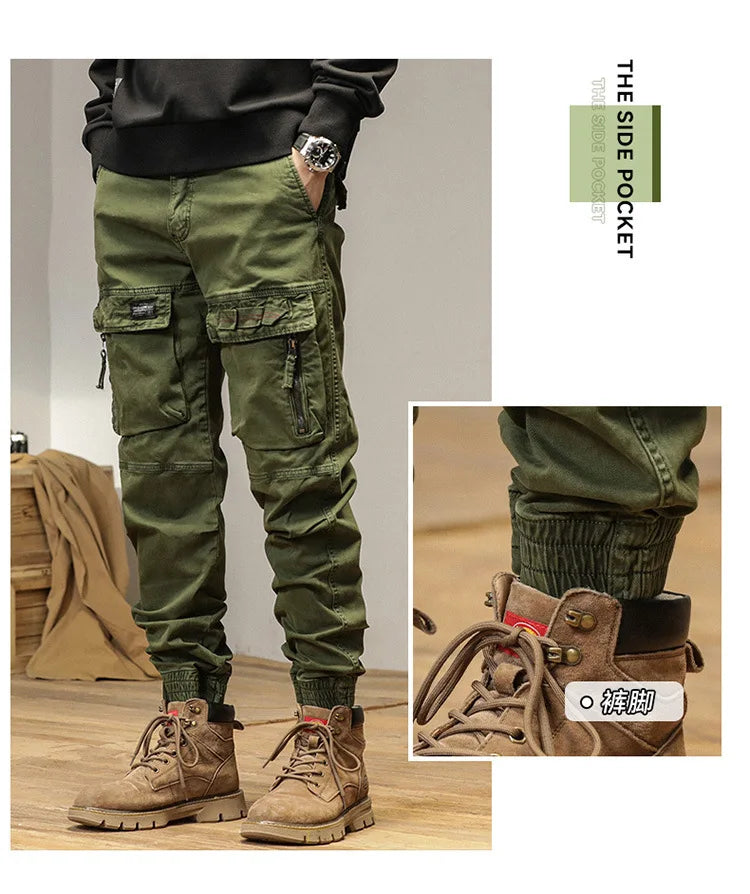 The new men's American retro sporty design in 2025 features multi-pocket, versatile drawstring work pants and stretch trousers