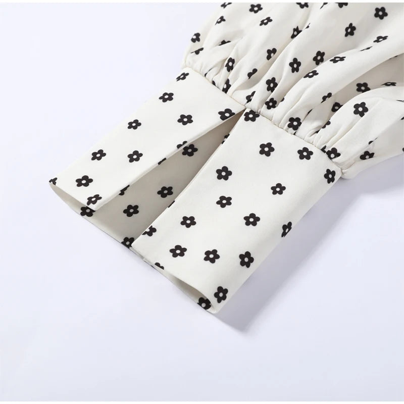 Elegant Female 2 Piece Skirt Set Polka Dots Printed Suit Cropped Short Sleeves Square Neck Top Slit High Waist Skirt Vintage Set