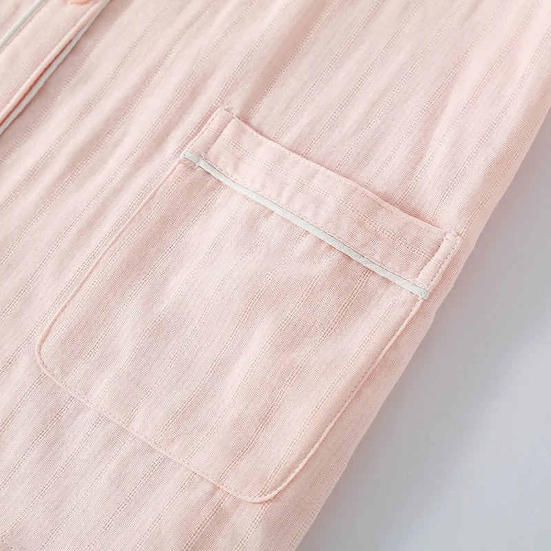 Women 100%Cotton Pajama Style Sleepwear Nightwear embroidery Summer Women's Short Sleeved Long Pants Cardigan Pajama Set