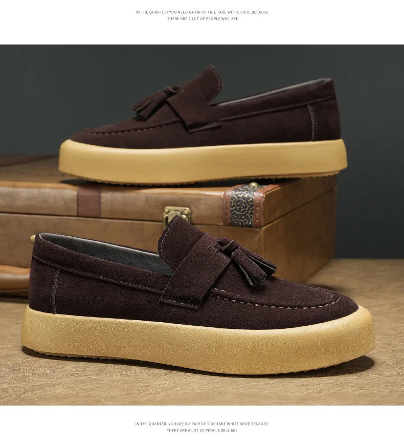 Mens Loafers Tassel Shoes Autumn  Fours Season British Style Fashion Casual Shoes Trendy Platform Anti Slip Vulcanized Shoes