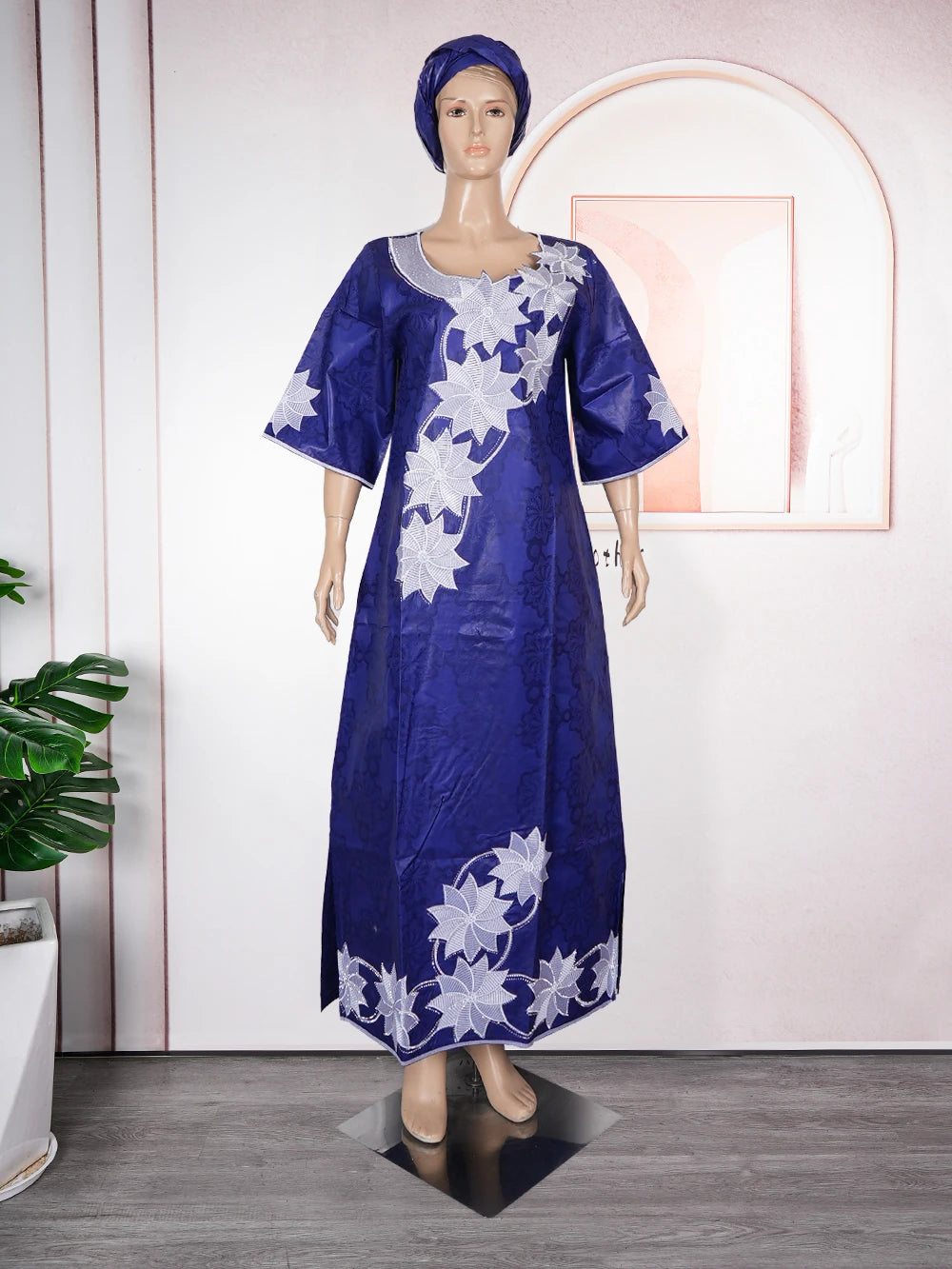 H&D New Style African Clothes For Women Traditional Embroidery Dresses Blue Bazin Women High Quality Party Wedding Occasion