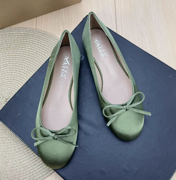Women Plus Sizes 48 47 33 Dough Shoes With Knot Wide Fitting Round Toe Silk Stain Slip-On Pinkish Gold Blue Footwear Hand-Made