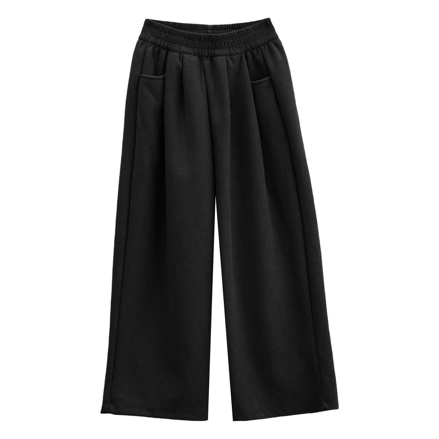 Kids Girls High Waist Corduroy Trousers Retro Straight Causal Full Length Wide Leg Pants with Pockets Fashion Baggy Sweatpants