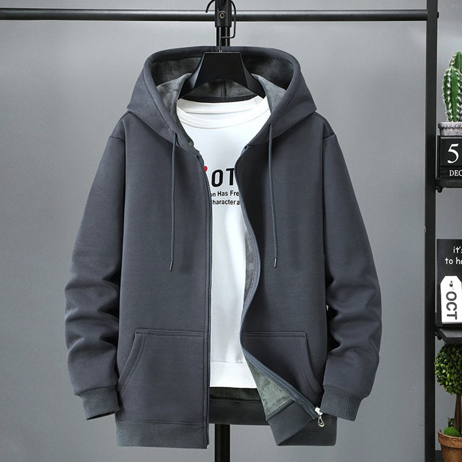 Men's Plus Size Hoodies Jacket Winter Fleece Warm Hooded Sweatshirt Big Size 12XL Coat Man Casual Loose Hoodie 10XL 9XL