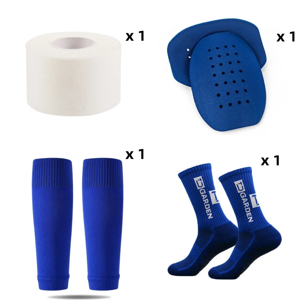 4-Piece Unisex Sports Set - Performance Socks, Leg Sleeves & Non-Slip Football Tights for Soccer, Hiking, Gym Training, Cycling