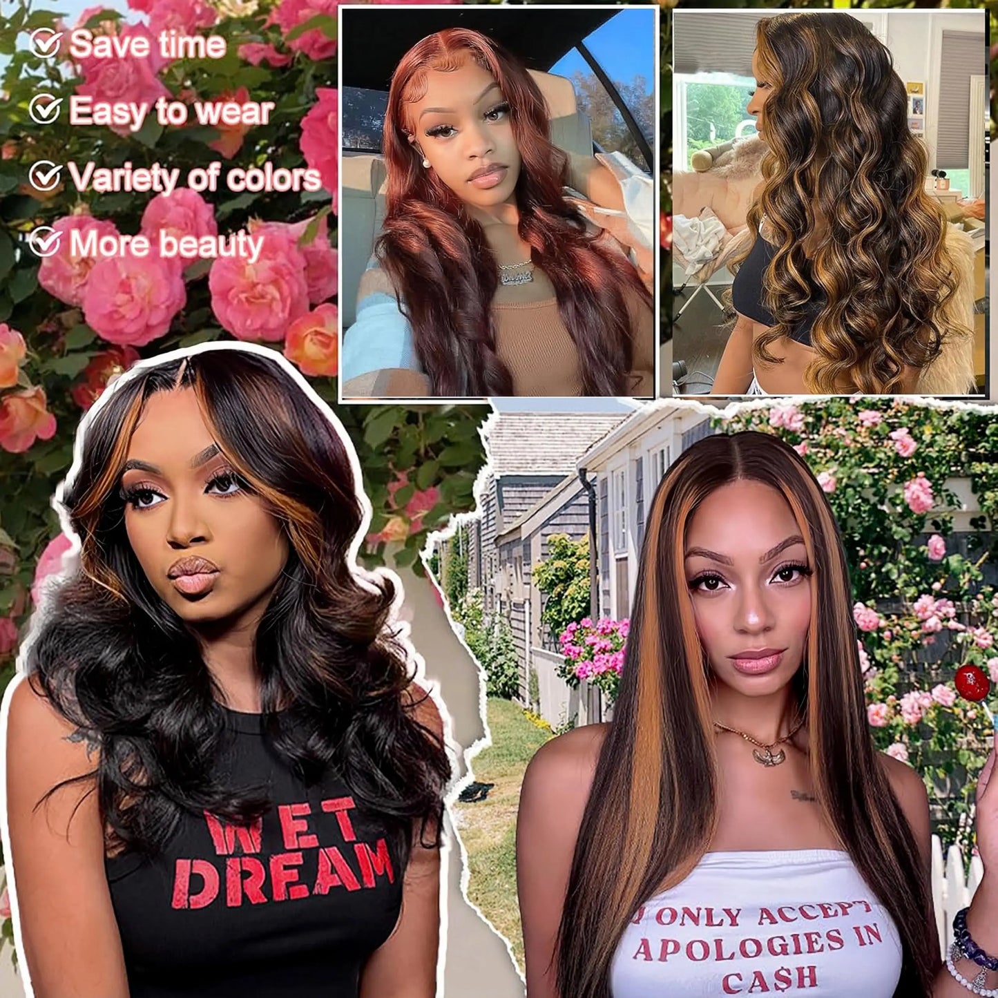 Ombre V Part Wig Human Hair Body Wave Upgrade U Part Human Hair Wig With Clips Black Wigs For Women 230% Density No Leave Out