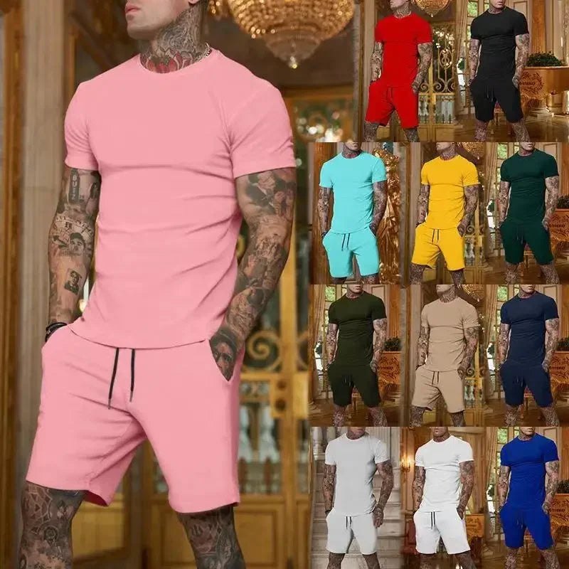Fashionable and casual summer outdoor sports suit men's breathable T-shirt shorts casual and fashionable two-piece set tracksuit