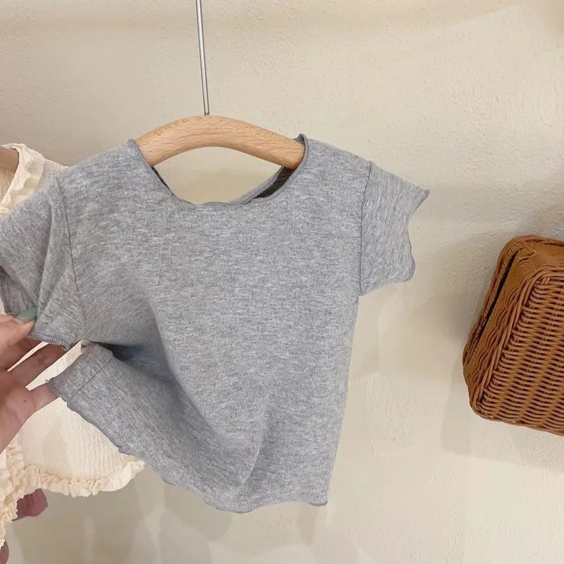 Summer Girls' Clothing Sets Casual Style Pocket Denim Suspender Dress +Short Sleeve 2Pcs Baby Kids Children Clothes Suit