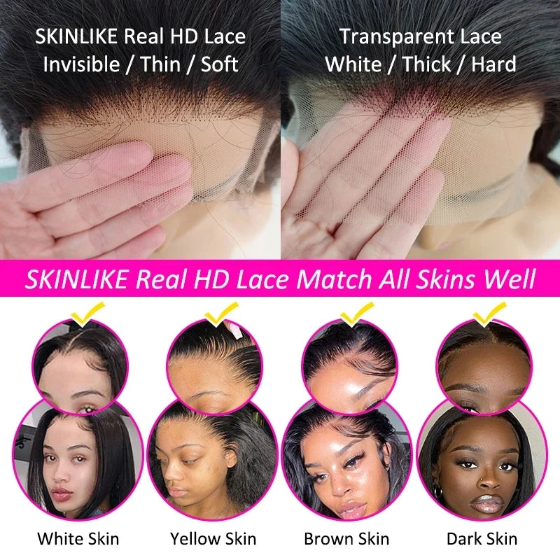 SKINLIKE Invisible HD 5x5 6X6 Lace Closure Only Melt Skin Kinky Curly Hair With 4c Kinky Hairline 13x4 13x6 HD Lace Fronta Only