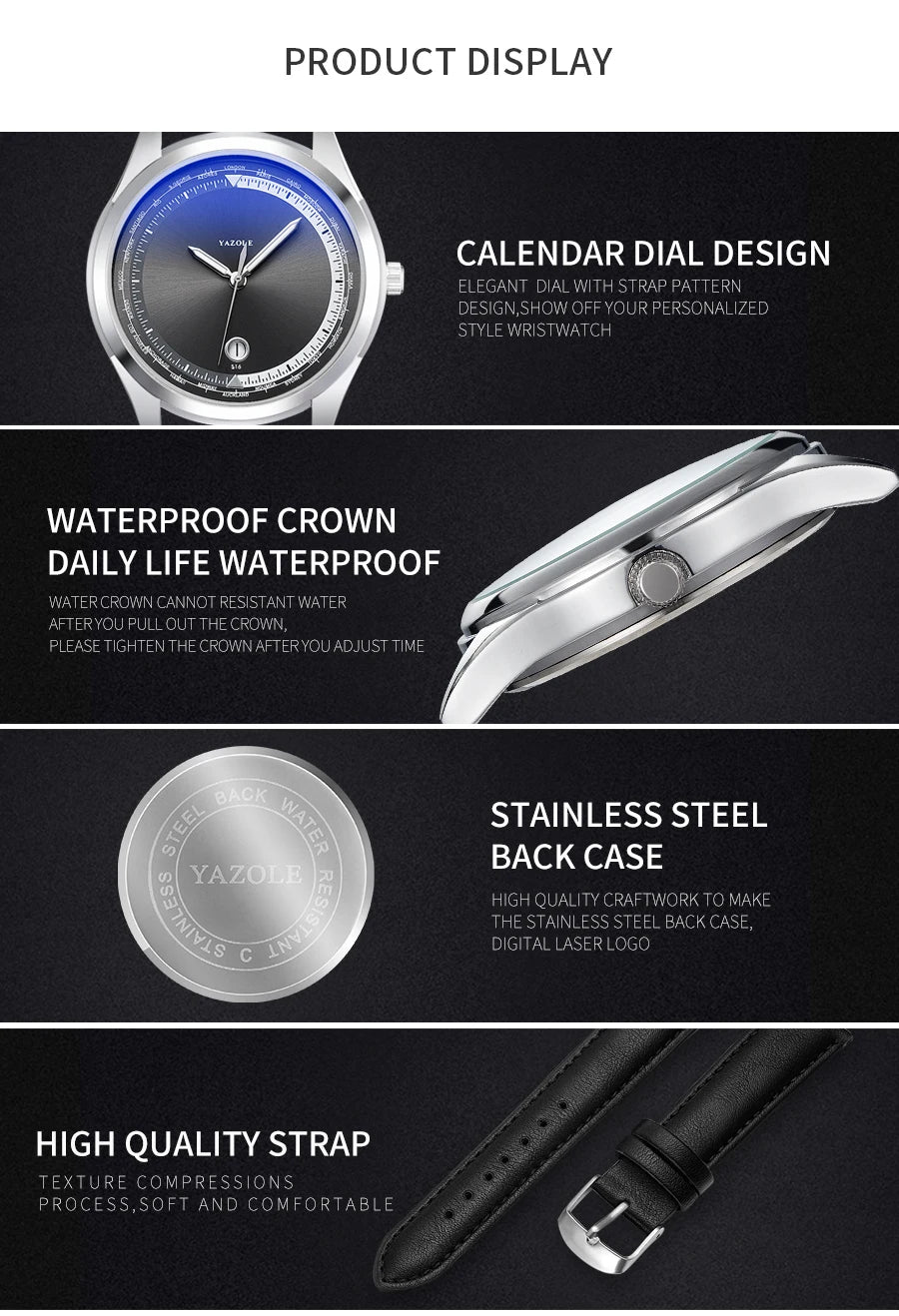 YAZOLE Men's Watch Minimalist Luxury Quartz Man Watch Original Leather Strap Waterproof Calendar Watches Relogio Masculino