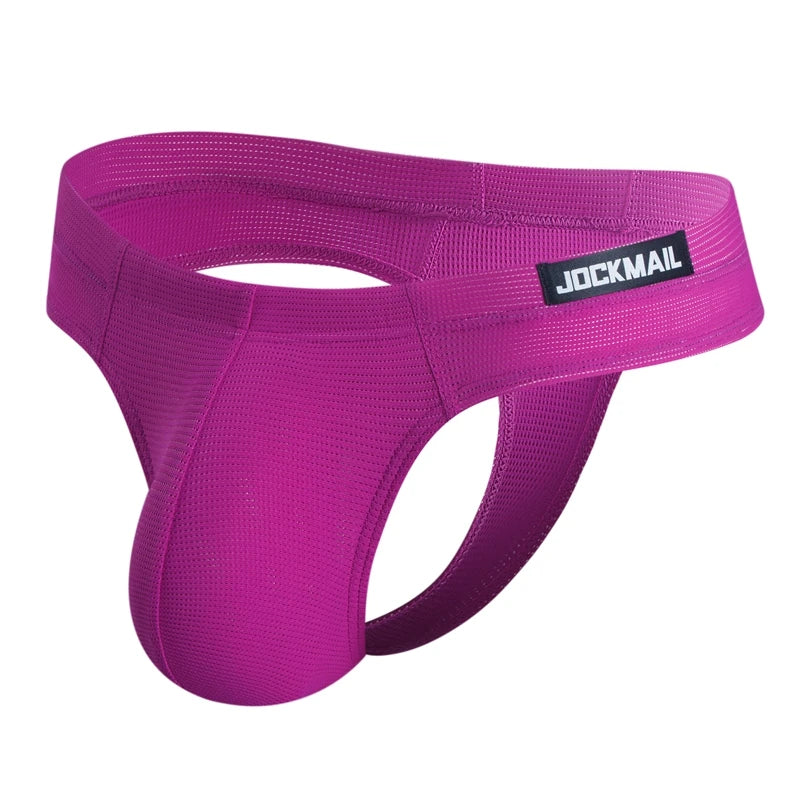JOCKMAIL Sexy Men's G-string Fashion Low Waist Solid Color Male Thongs Underwear Breathable Mesh Sports Underpants Shorts