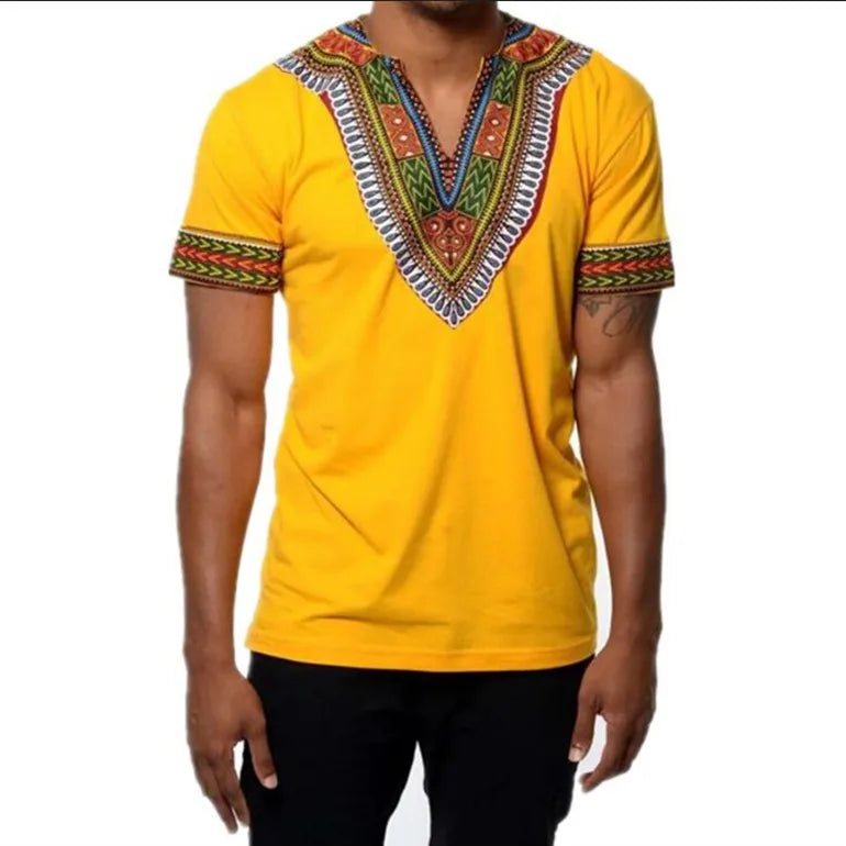 New 2026 Men's African Clothes T-shirts Casual Short Sleeve Traditional Ethnic Style Tops Men's Vintage Printed Perform Clothing