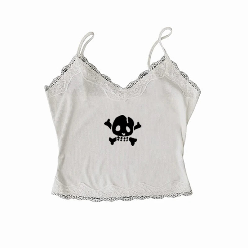 Spice Girls Skull Lace Y2k Tank Top Harajuku Graphic Print Rock Goth Crop top Hip Hop Retro Sleeveless T-shirt Punk Street Sling
