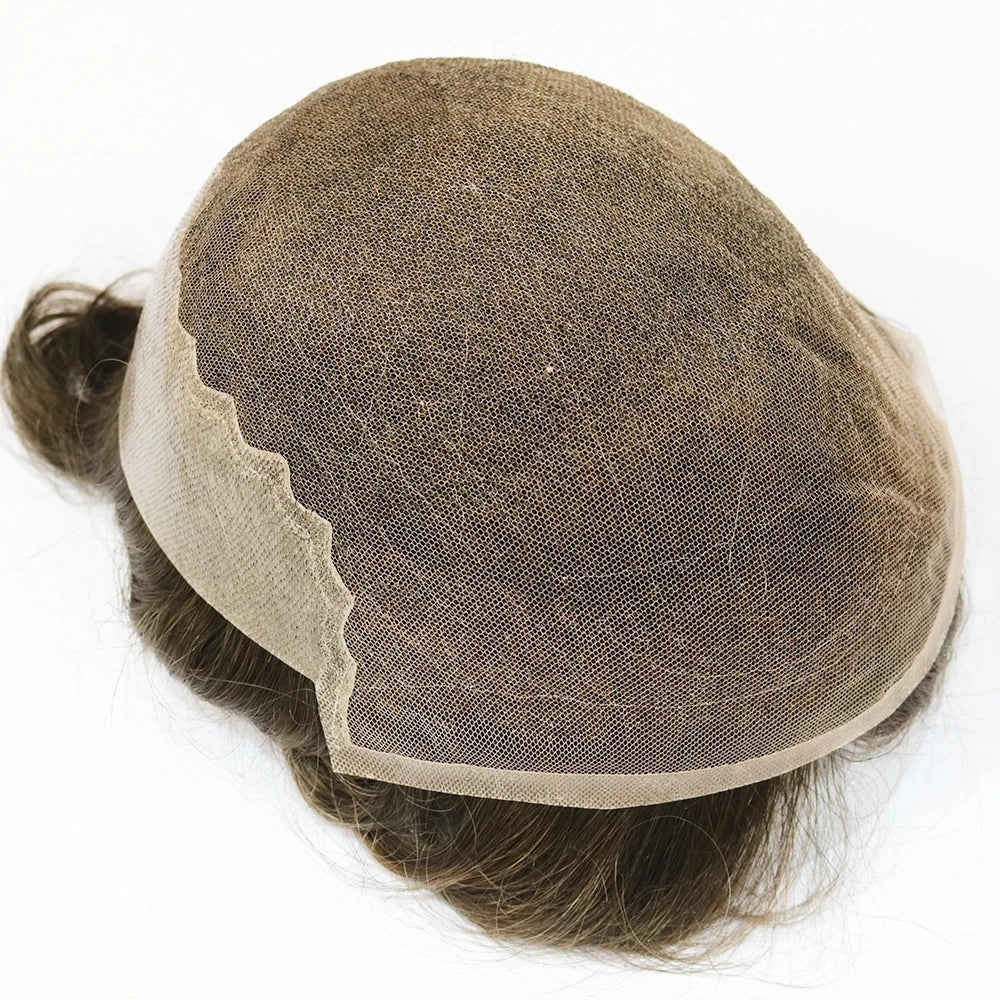 Durable Q6 Blonde Brown Bleached Knots Breathable Lace Grey Black 1B40 1B65 1B80 Men's Wig Human Hair Toupee Prosthesis For Men