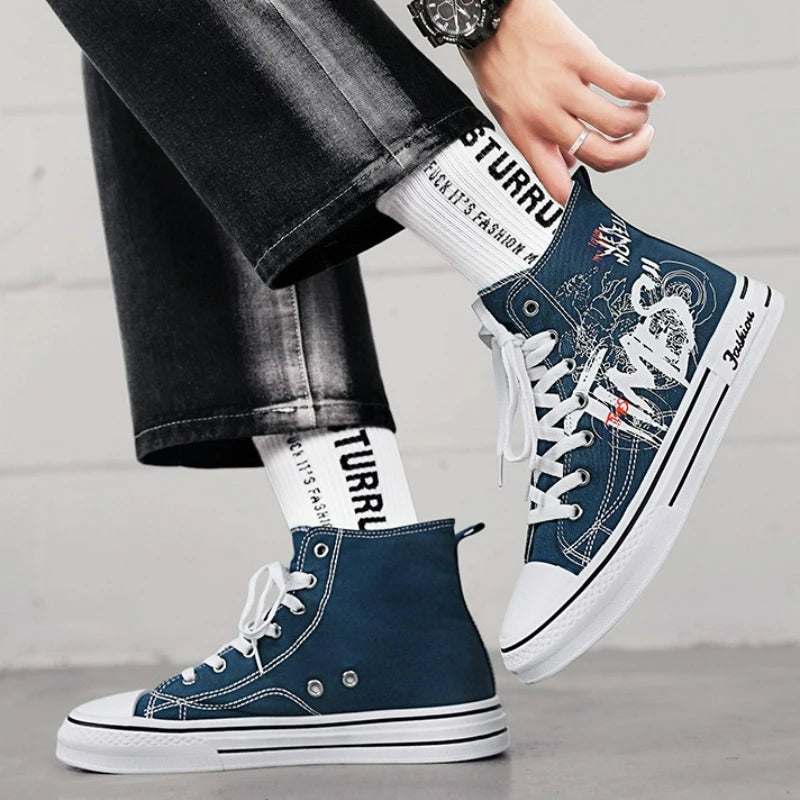 Men Shoes High Top Canvas Shoes Outdoor Breathable Walking Shoes Fashion Lightweight Sneakers Non-slip Flat Casual Shoe Tenis