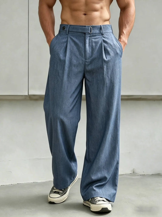 Men's Summer Thin Wide Leg Casual Pants, Textured Versatile Commuter Trousers