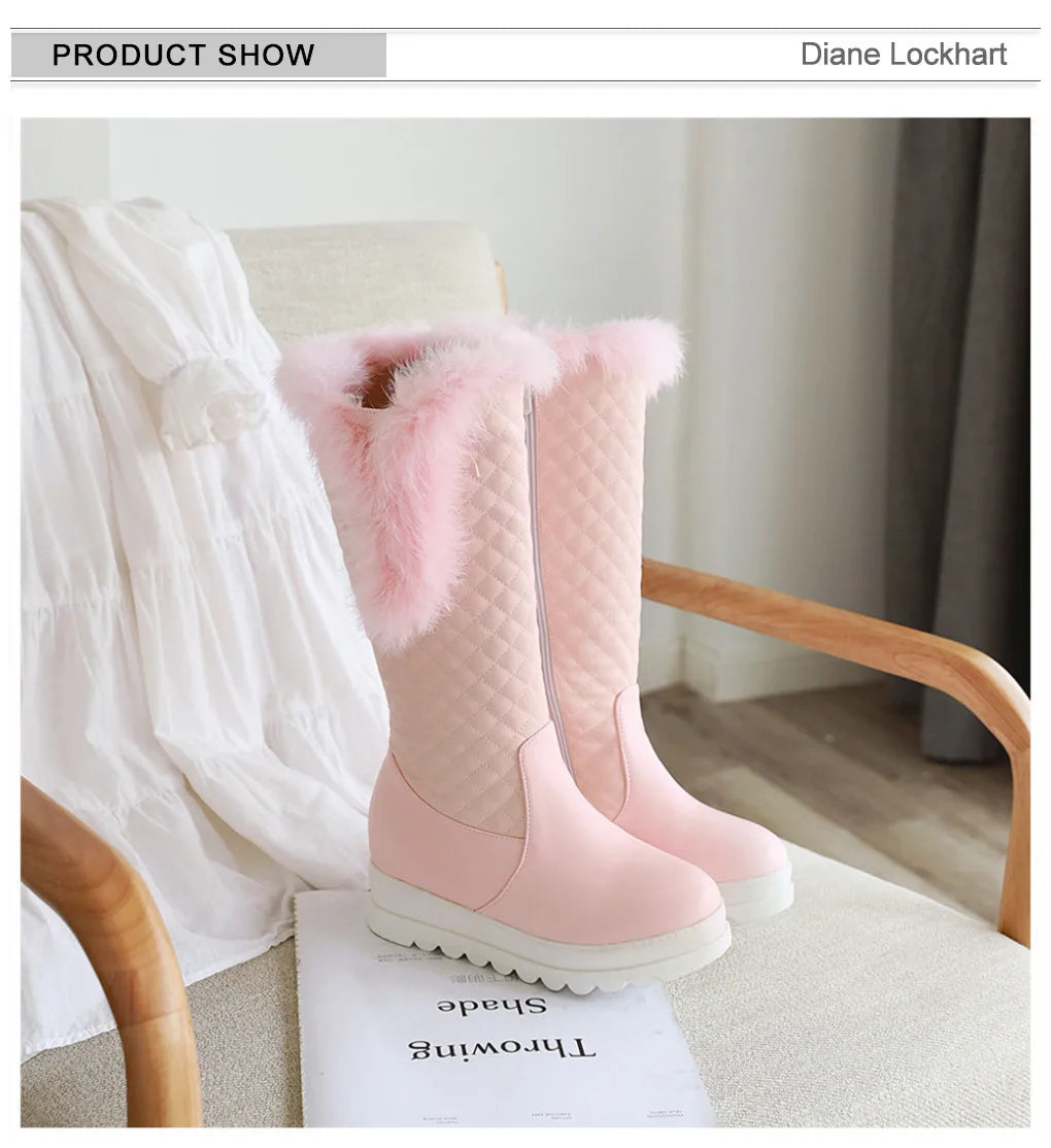 Winter Warm Fur Knee High Boots Womens Platform Snow Boots High Heels Female Padded Shoes  High Boots  Free Ship Big Size 41