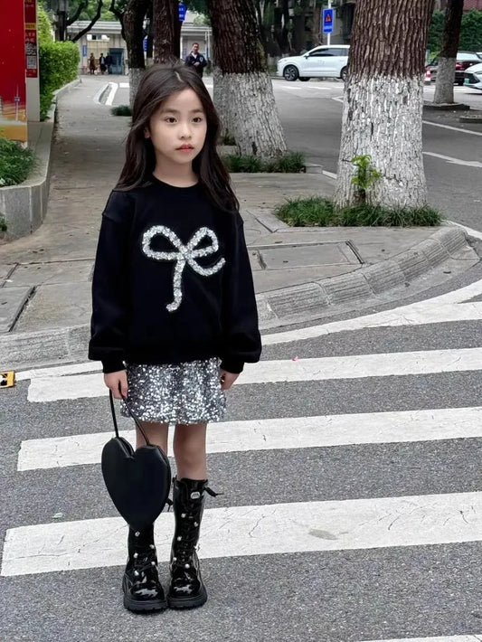 Kids Girls Clothes Girls Fall Boutique Sets Top  Sequined  Elementary Student Clothes Skirts Princess 2025  Elegant Suits 3-8 T