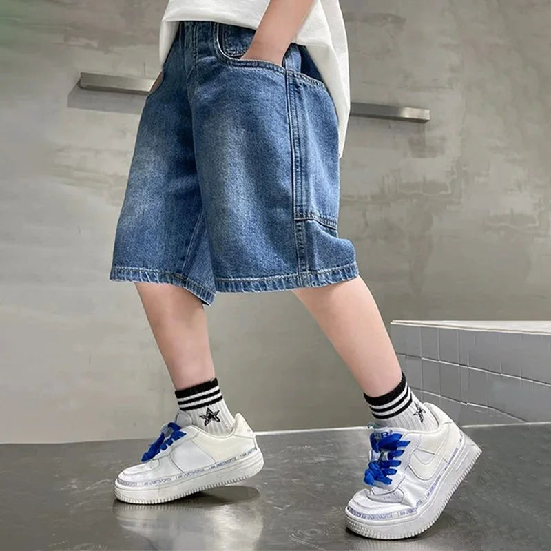 New Boys Summer Fashion Denim Shorts Kids Casual Loose Thin Knee-Length Trousers for 3-12 Years Teenager Outdoor Jeans Pants
