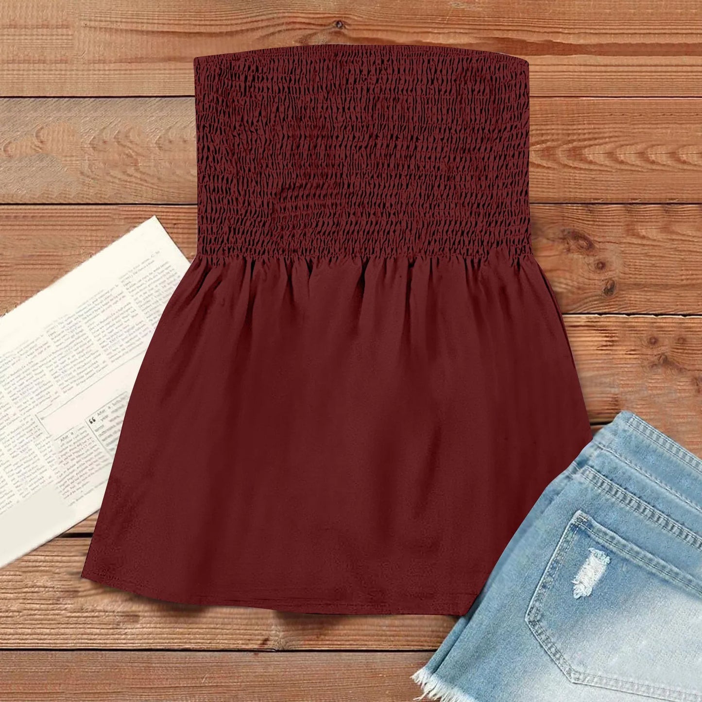 Sexy Streetwear Tops 2024 New Summer Sexy Backless Strapless Beach Top Female Chic Solid Color Korean Style Pleated Tube Top
