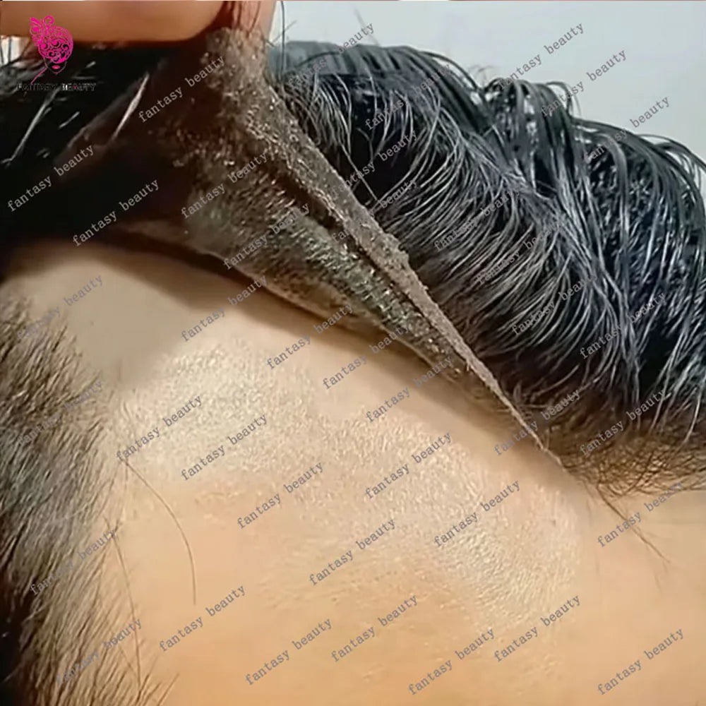 80%Density Natural Hairline 0.02mm Ultra Thin Skin Invisible Mens Toupee Brown Blonde Grey Human Hair Capillary Prosthesi System