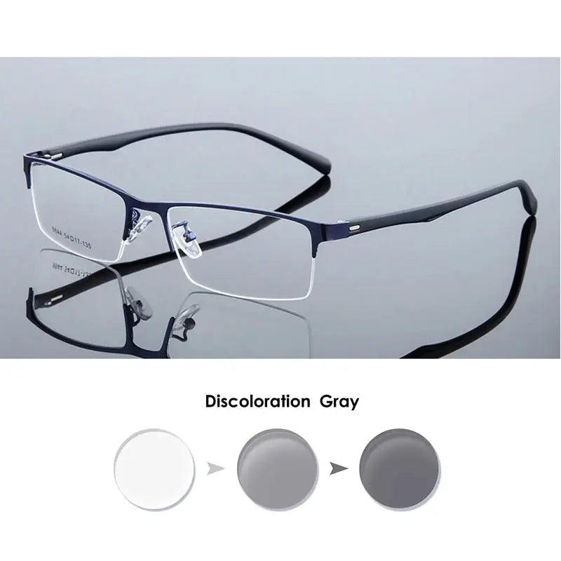 VCKA Half Frame Men Business Myopia Prescription Glasses Alloy Photochromic Anti Blue Ray Shortsighted Eyewear -0.5 TO -10 BAZAARHUBO