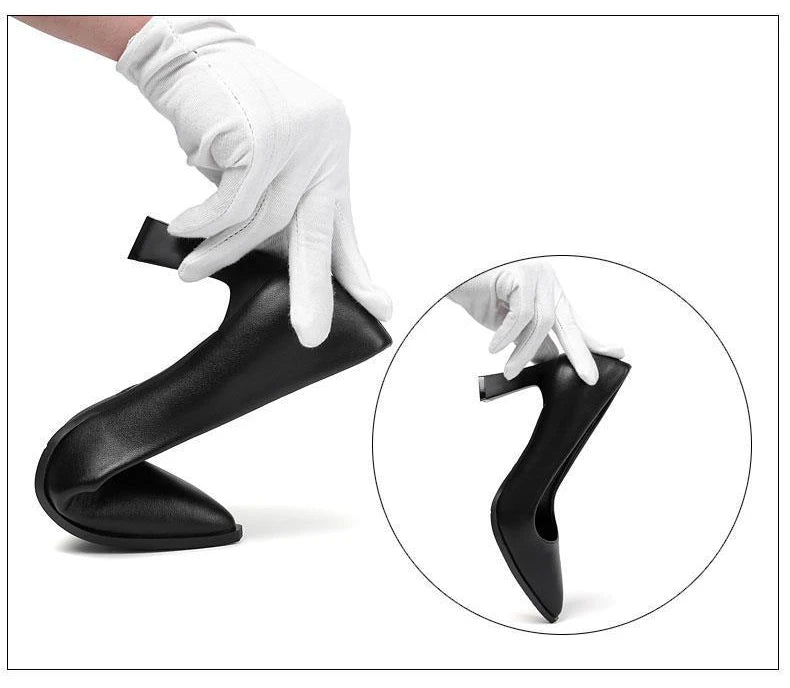 Black Women's Pumps 6-8cm Heel Soft PU Leather Non-slip Single Shoe Professional Interview High Heels Mid Heeled Work Shoes