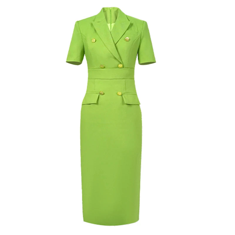 Elegant Office Lady Classic Business Formal Pencil Dress Women Clothes Blazer Commute Short Sleeve High Waist Slim Midi Vestidos