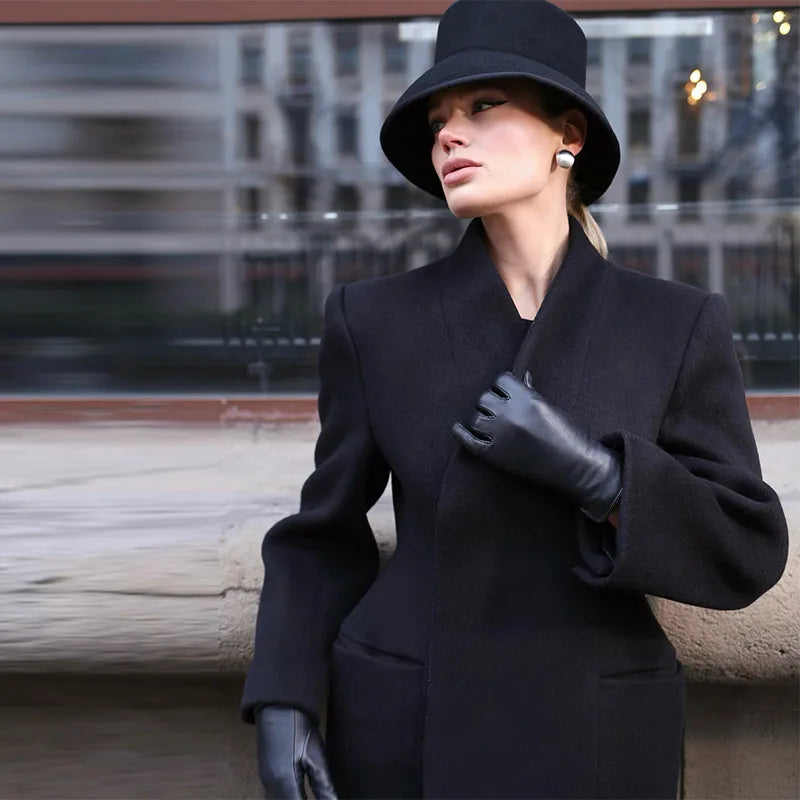 Elegant Long Coat Women V-neck Solid Slim Single-breasted Waist-closed Jackets Lady 2026 Spring Chic Female Streetwear