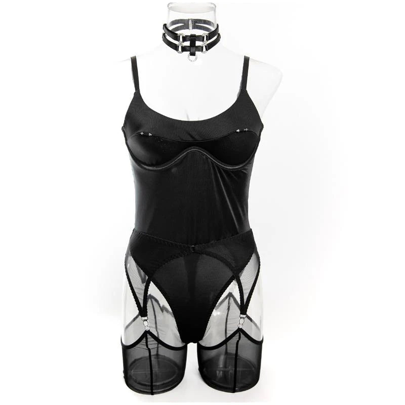 Sexy Bodysuit Set Tight Fitting Hot Girl Jumpsuit Highlight Body Shape Temptation Four Piece Set With Stockings Ballroom Attire