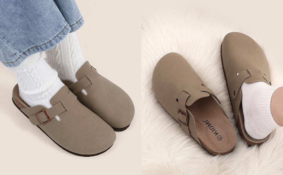 Evshine Men' s Cork Suede Mules with Arch Support Classic Potato Shoes Cozy Cork Footbed Clogs Slippers Men Fashion Beach Sandal