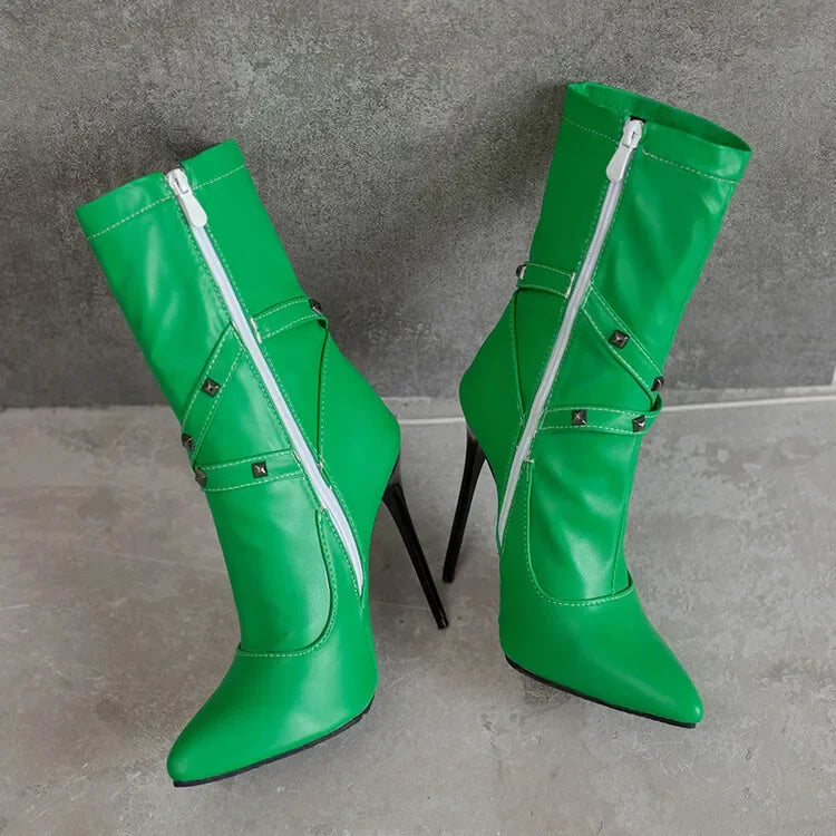 Autumn winter British style fashion high-heeled women's boots pointed toe Rivets party women's shoes high 12cm plus size 34-48