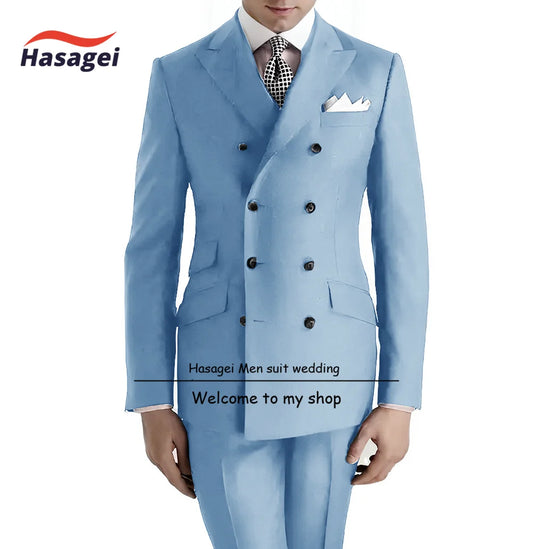 Business Men's Suits 2 Pcs Double Buttons Jacket Pants Groomsmen Wedding Tuxedos Costume Homme Formal Prom Suits
